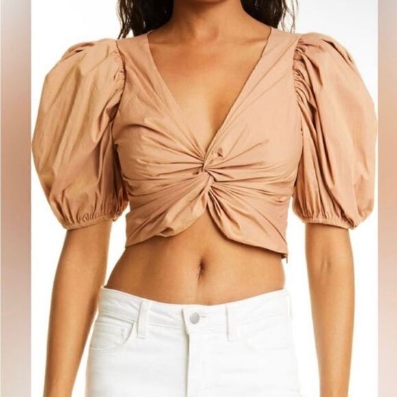 Cing a Sept NWT Vada Puff Sleeve Poplin Crop Top in Sahara Size L - Picture 1 of 11